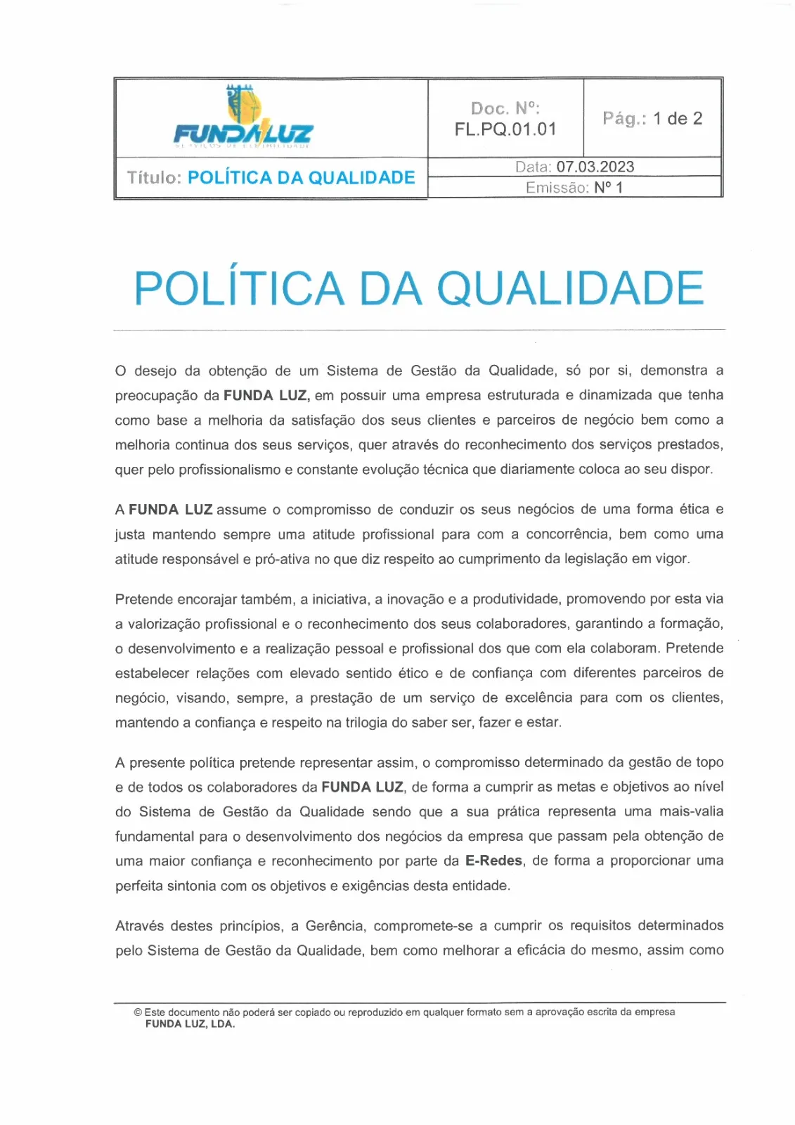 fundaluz politica qualidade